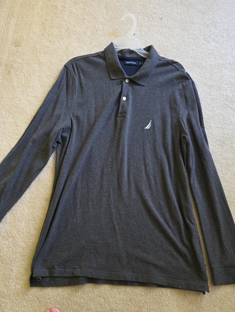 Nautica Long Sleeve Polo Shirt in Charcoal Gray